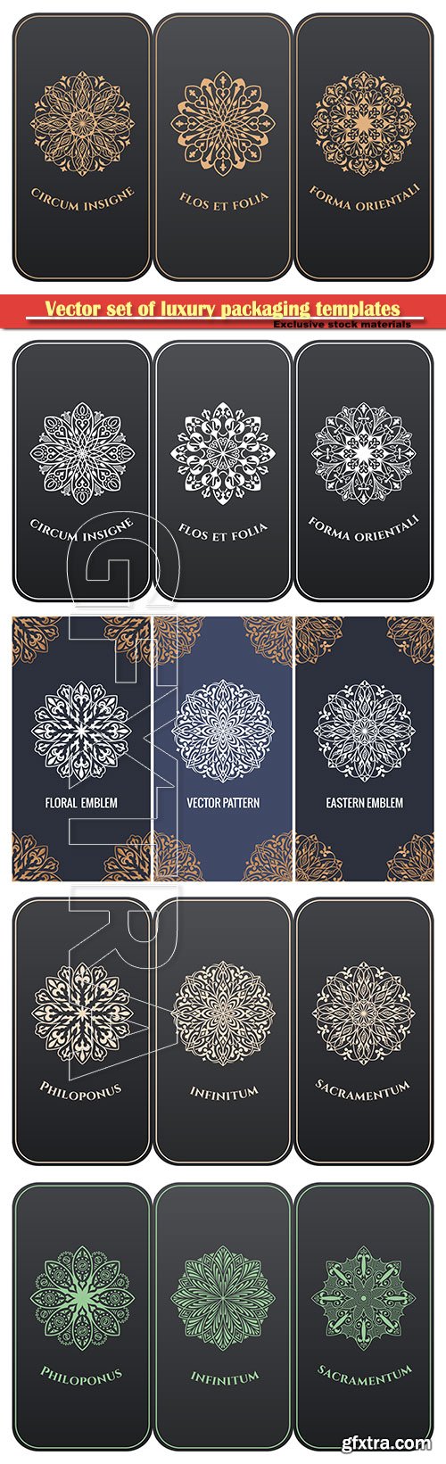 Vector set of luxury packaging templates in modern floral style