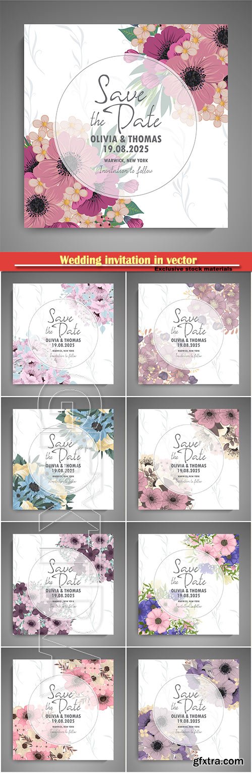 Wedding invitation in vector, flower design