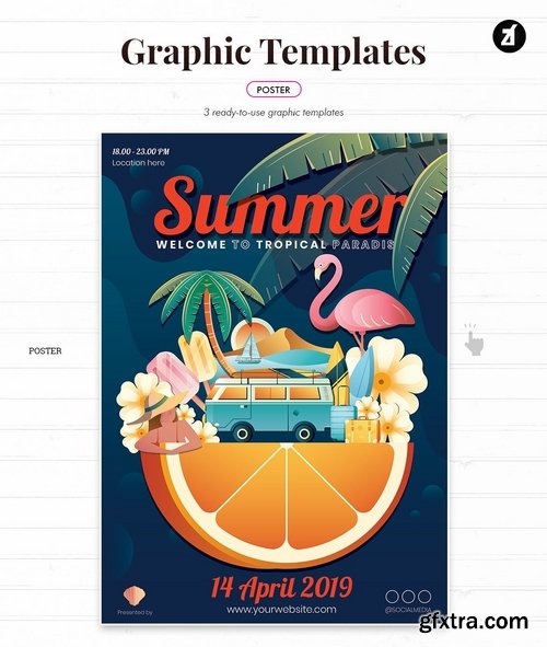 25 Summer elements with bonus graphic template