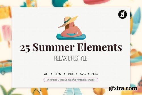 25 Summer elements with bonus graphic template