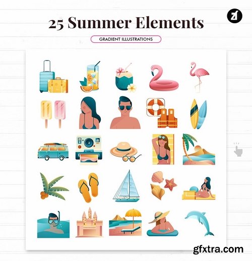 25 Summer elements with bonus graphic template