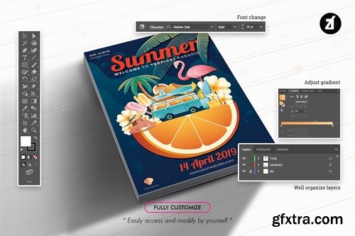 25 Summer elements with bonus graphic template