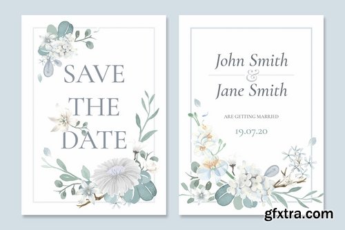 Floral wedding invitation card vectors set