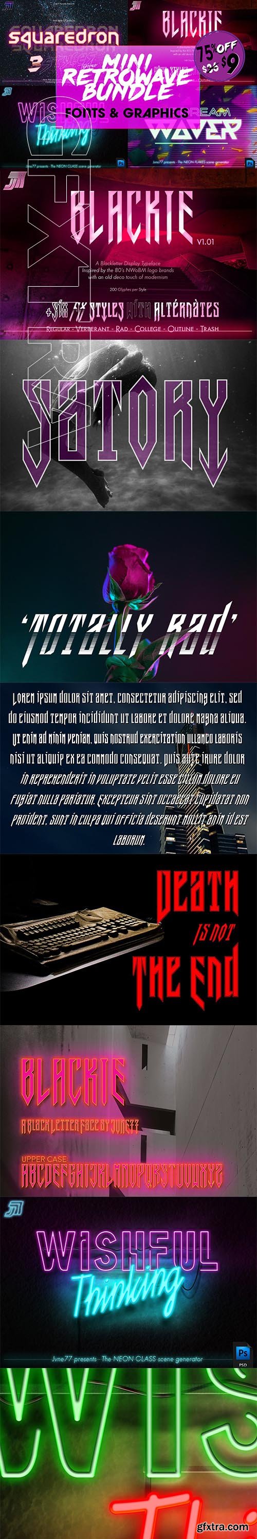 CreativeMarket - Retrowave Bundle of Fonts & Graphics 3709080