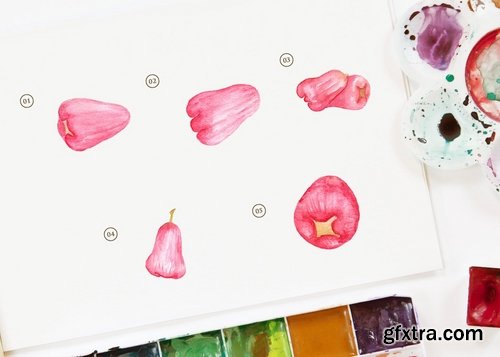 15 Watercolor Red Water Apple Illustration