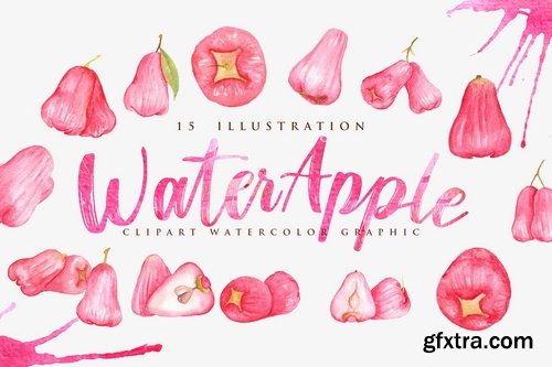 15 Watercolor Red Water Apple Illustration