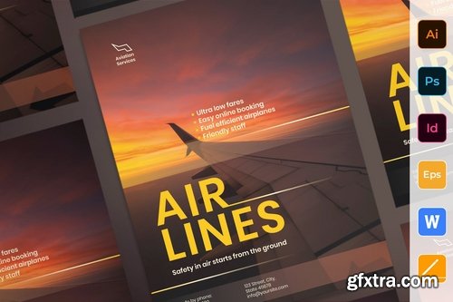 Airlines Aviation Flyer Poster Business Card Brochure Bifold Brochure Bifold