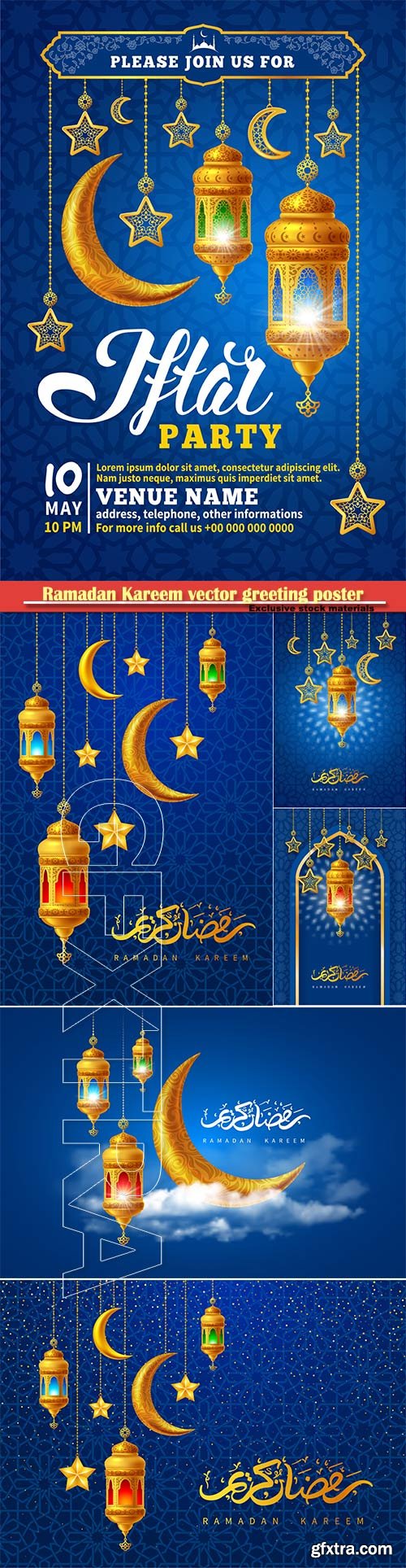 Ramadan Kareem vector greeting poster, invitation arabic card