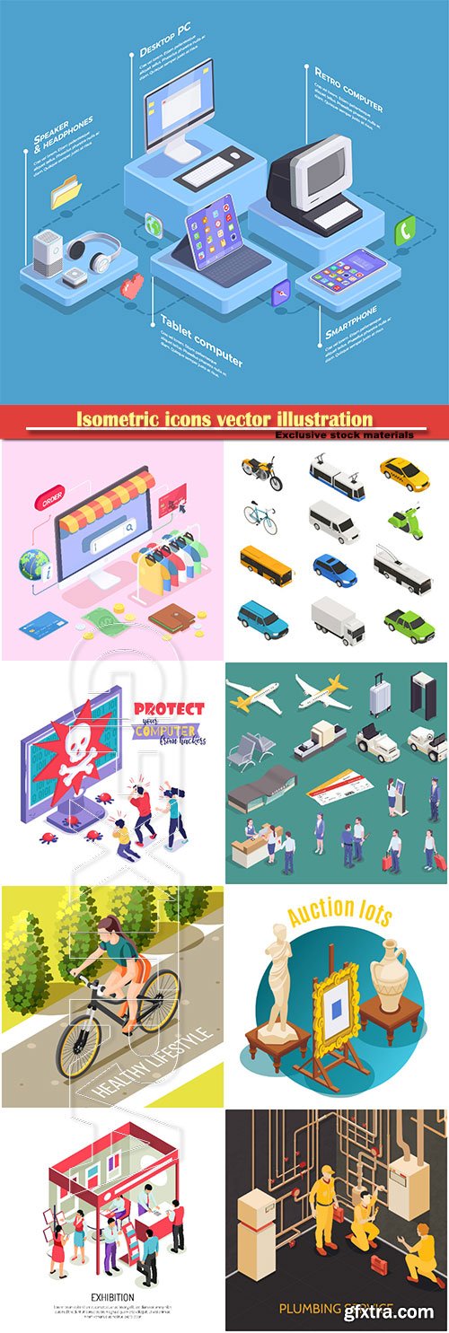 Isometric icons vector illustration, banner design template # 39