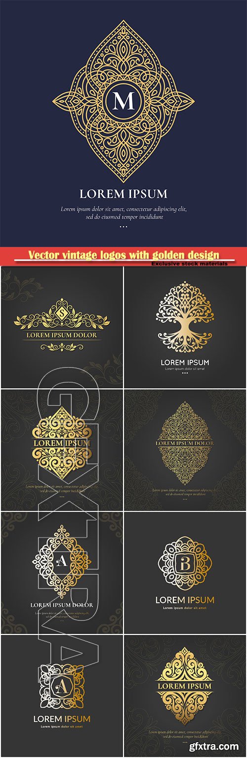 Vector vintage logos with golden design