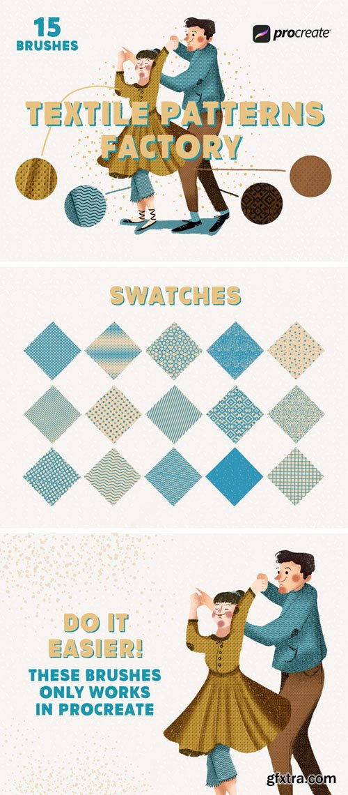 15 Textile Patterns Factory Brushes & Swatches for Procreate