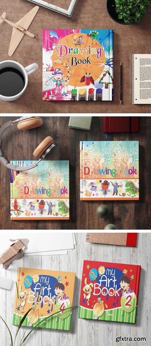 Drawing Book Cover Kids PSD Mockups