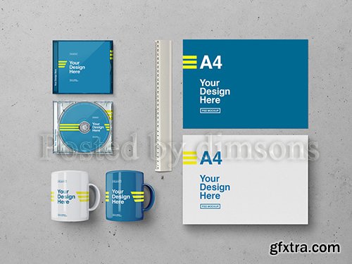 Paper, Horizontal CD Case, and Mug Mockup 256913635