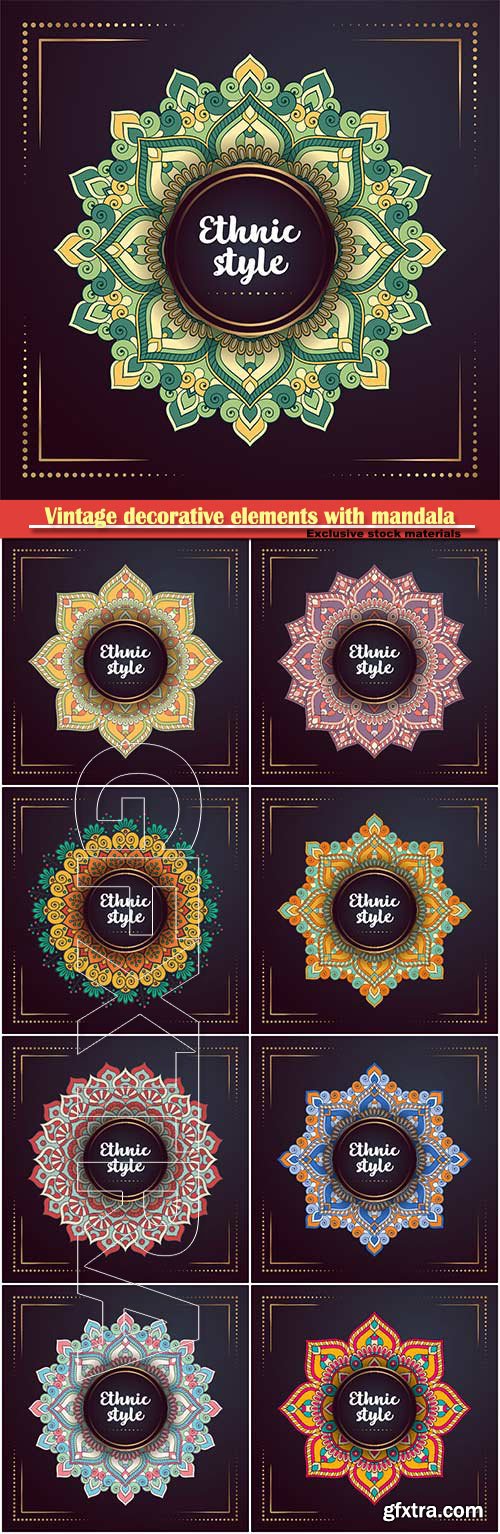 Vintage decorative elements with mandala vector illustration