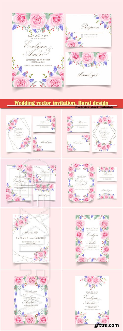 Wedding vector invitation, floral design