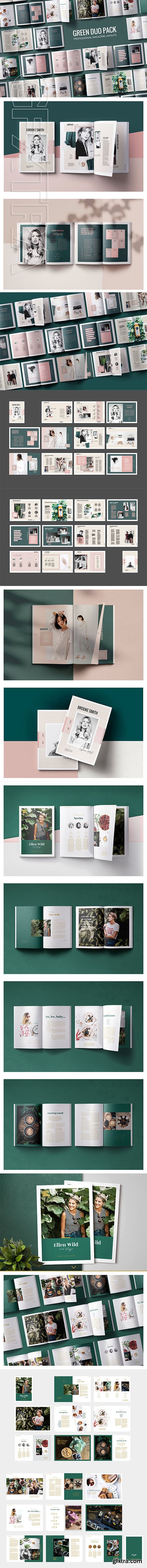 CreativeMarket - Green Duo Pack Magazine Templates 3467026