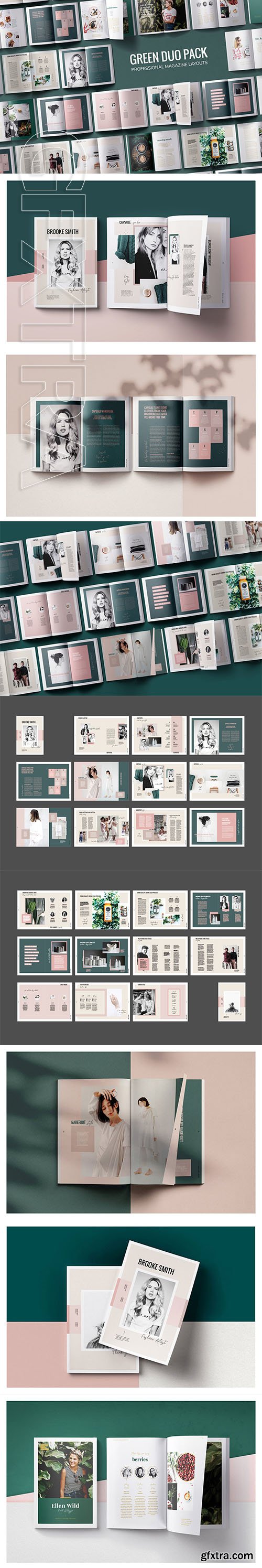 CreativeMarket - Green Duo Pack Magazine Templates 3467026