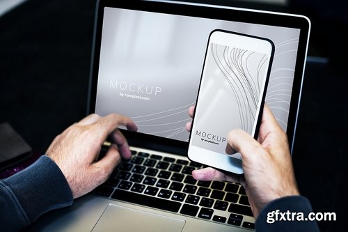 Business Man Using Laptop and Mobile Mockup