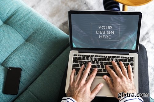 Man using laptop for work mockup screen