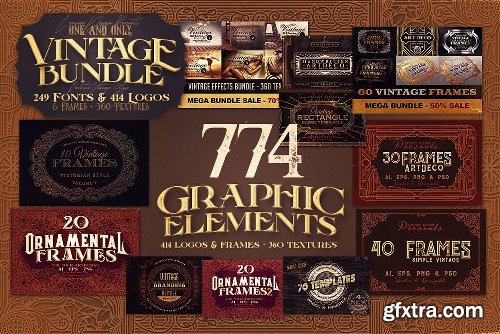 CreativeMarket Vintage Bundle 249 Fonts & 414 Logos 3264710