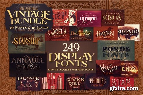 CreativeMarket Vintage Bundle 249 Fonts & 414 Logos 3264710