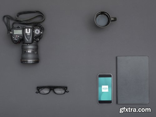 Smartphone with Camera and Assorted Objects Mockup 262608730