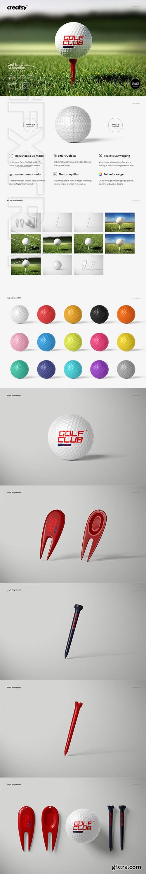 CreativeMarket - Golf Ball & Accessories Mockup Set 3713042