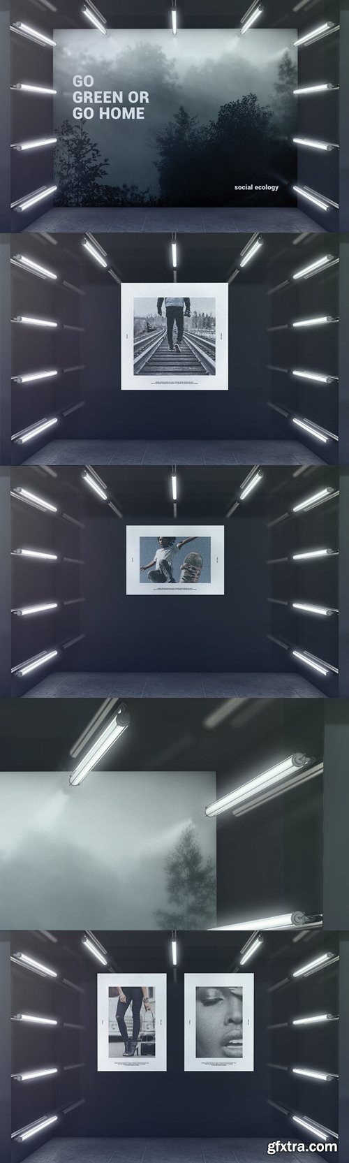 Advertising In Glowing Exhibition Room Mockup