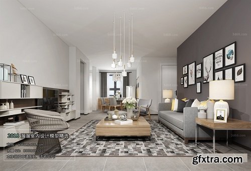 Nordic Style Living room Interior Scene 07