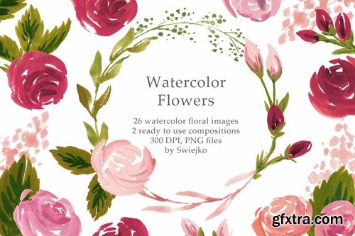 Watercolor Retro Flowers I