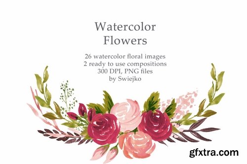 Watercolor Retro Flowers I