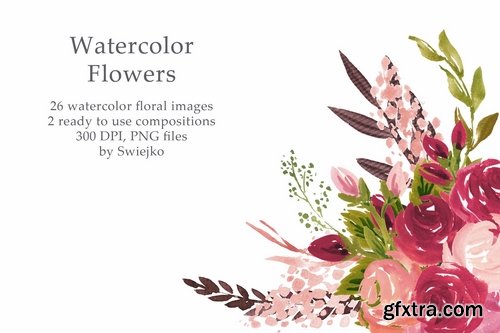 Watercolor Retro Flowers I