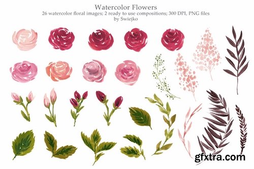 Watercolor Retro Flowers I