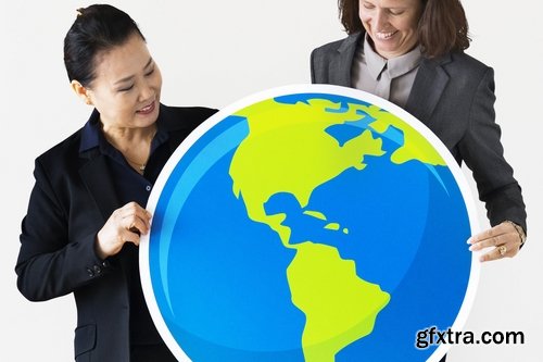 Businesswomen Holding Globe Icon Mockup