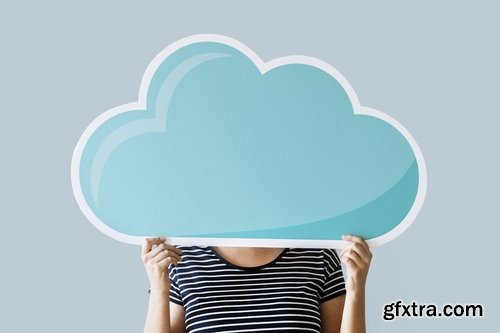 Woman Holding Cloud Cardboard Mockup