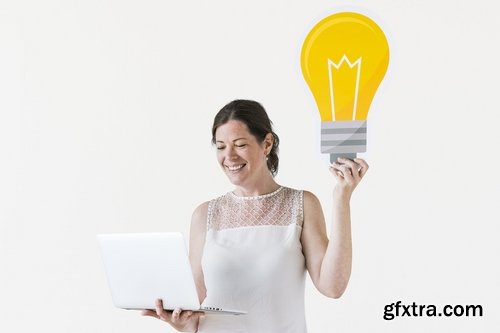 A woman carrying light bulb Mockup icon