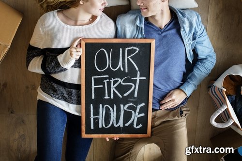 Mockup blackboard Couple moving into new house