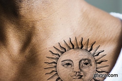 Closeup of collar bone Mockup tattoo of a man