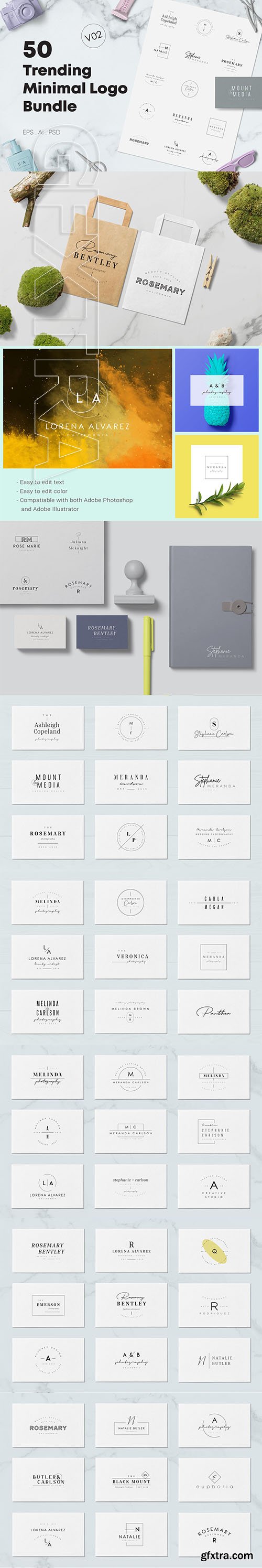 CreativeMarket - 50 Trending Minimal Logo Bundle V02 3726058