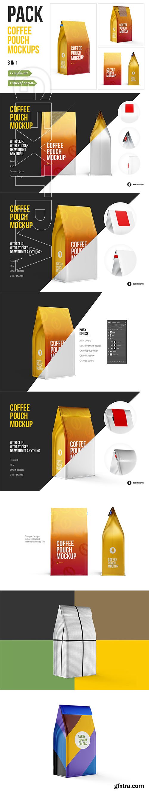 CreativeMarket - Coffee Pouch Mockup 3 in 1 Pack 3716084