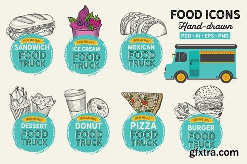 Food Truck & Fast Food Hand-Drawn Graphic