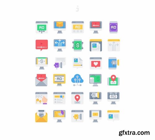 30 Digital Marketing icons - Flat