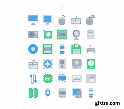 30 Computer and Hardware icons - Flat