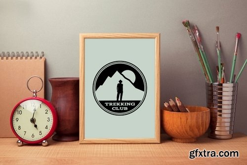 Mountain Camp Logo Template, Retro Travel Badge