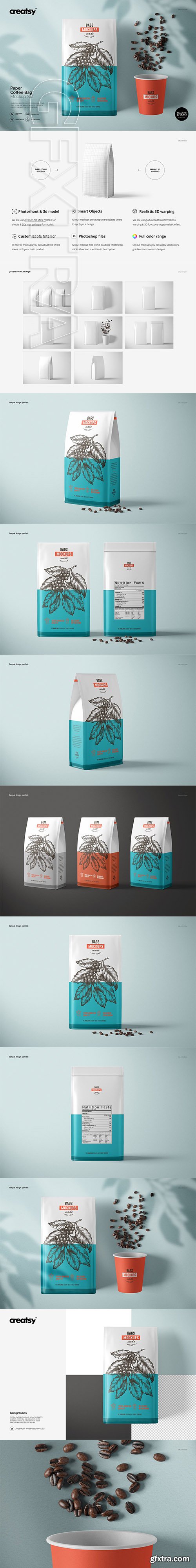 CreativeMarket - Paper Coffee Bag Mockup Set 3668301