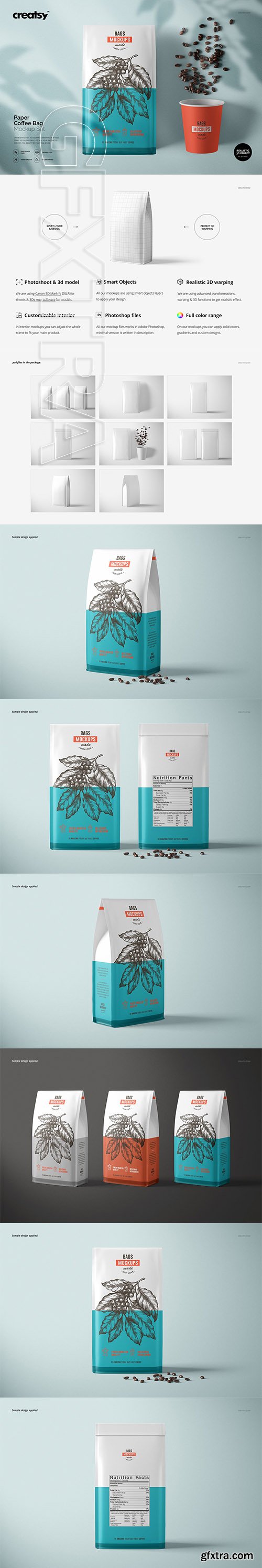 CreativeMarket - Paper Coffee Bag Mockup Set 3668301