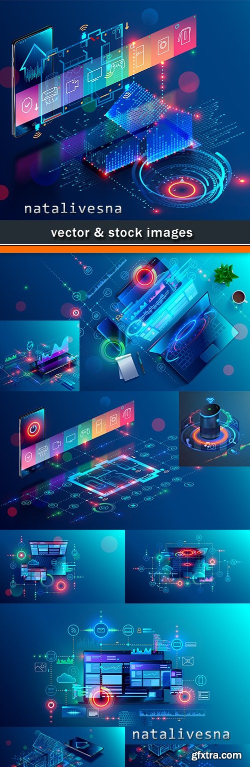 Internet and smart house digital technologies design background