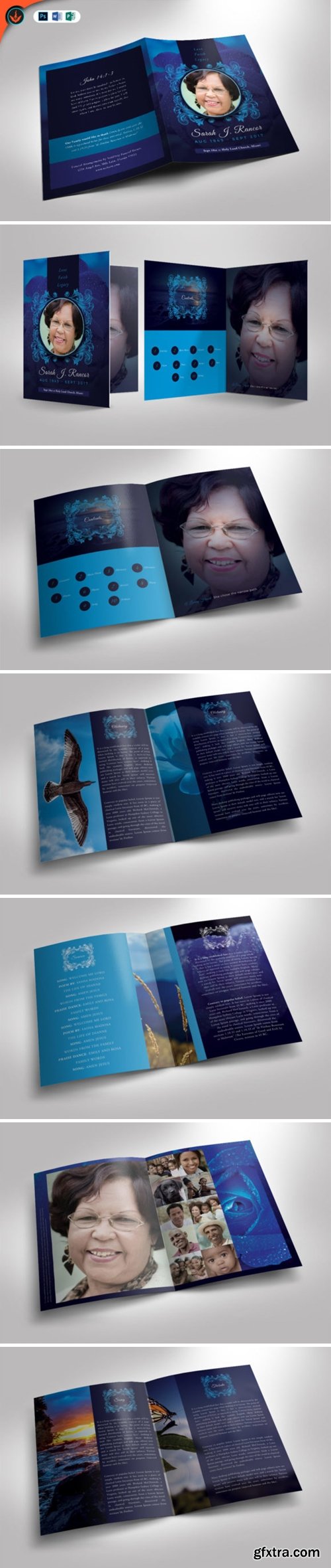 Blue Rose Funeral Program Template