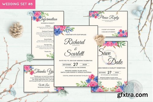 Wedding Invitation Set #8 Hand Painted Watercolor Floral Flower Style