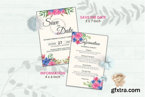 Wedding Invitation Set #8 Hand Painted Watercolor Floral Flower Style